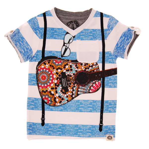 Summer Stripes Suspender Guitar T-Shirt by: Mini Shatsu