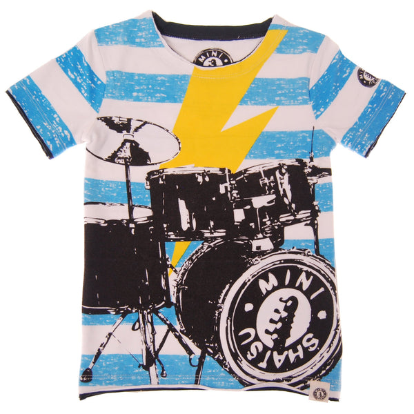 Summer Stripes Blue Drummer T-Shirt by: Mini Shatsu