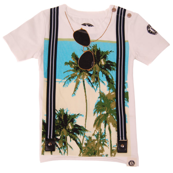 Palm Tree Suspenders Baby T-Shirt by: Mini Shatsu