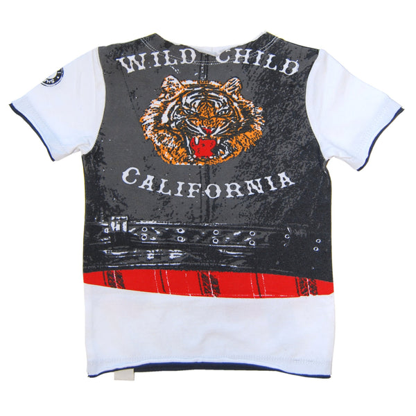 Wild Child Tiger Leather Plaid Vest Baby T-Shirt by: Mini Shatsu