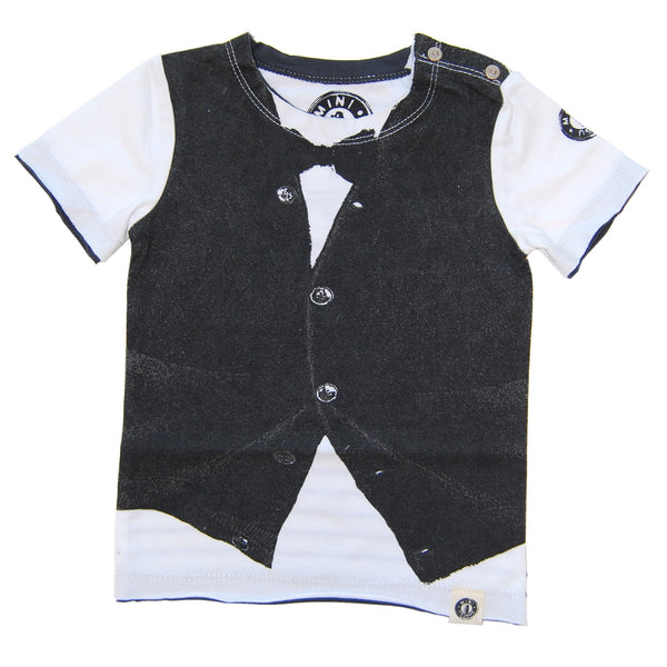 Black Bow Tie Cardigan Vest Baby T-Shirt by: Mini Shatsu