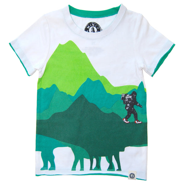 Dinosaur Mountain Big foot Sighting T-Shirt by: Mini Shatsu