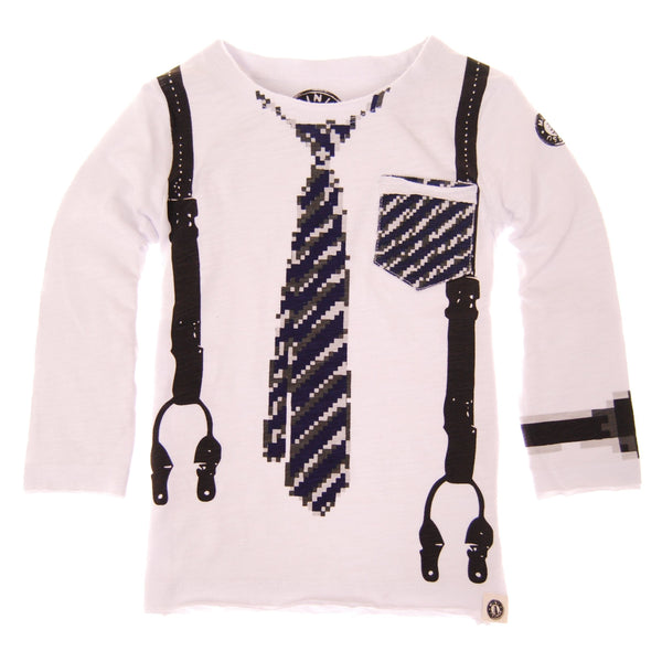Pixel Tie and Suspenders Baby T-Shirt by: Mini Shatsu