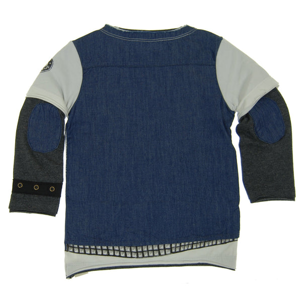 Denim Vest Rebel Baby Twofer Shirt by: Mini Shatsu