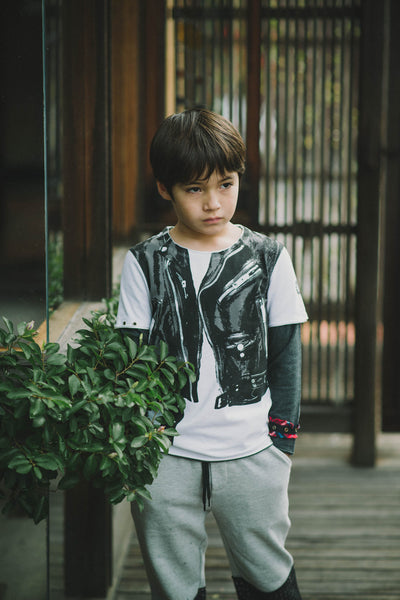 Leather Jacket Vest Baby Twofer Shirt by: Mini Shatsu