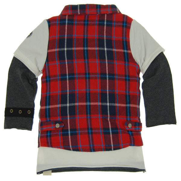 Red Plaid Vest Twofer Shirt by: Mini Shatsu