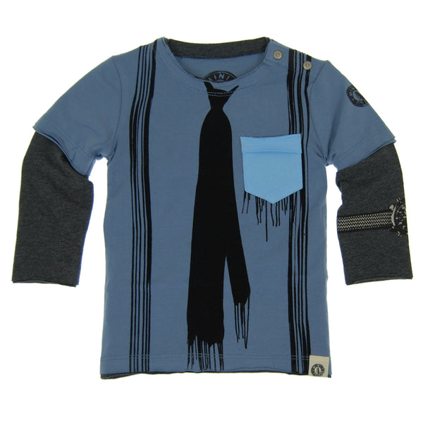 Paint Drip Tie & Suspenders Baby Twofer Shirt by: Mini Shatsu