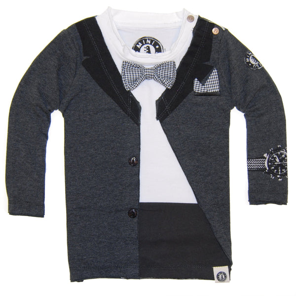 Black Tuxedo Bow Tie Baby T-Shirt by: Mini Shatsu