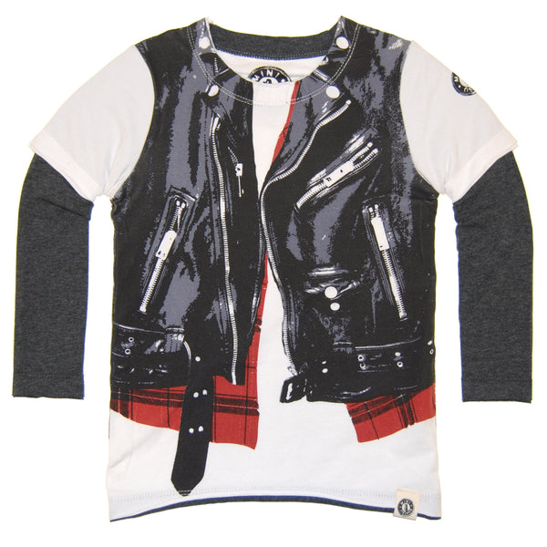Plaid Leather Biker Vest Twofer T-Shirt by: Mini Shatsu