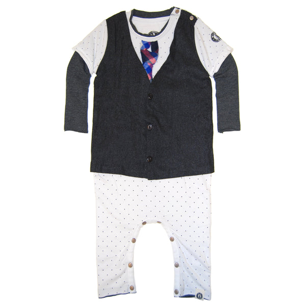 Tweed Vest Tie Twofer Baby Romper by: Mini Shatsu