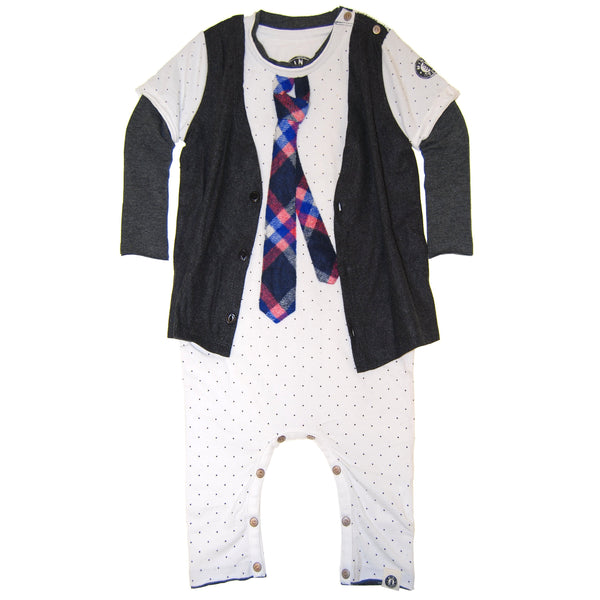 Tweed Vest Tie Twofer Baby Romper by: Mini Shatsu