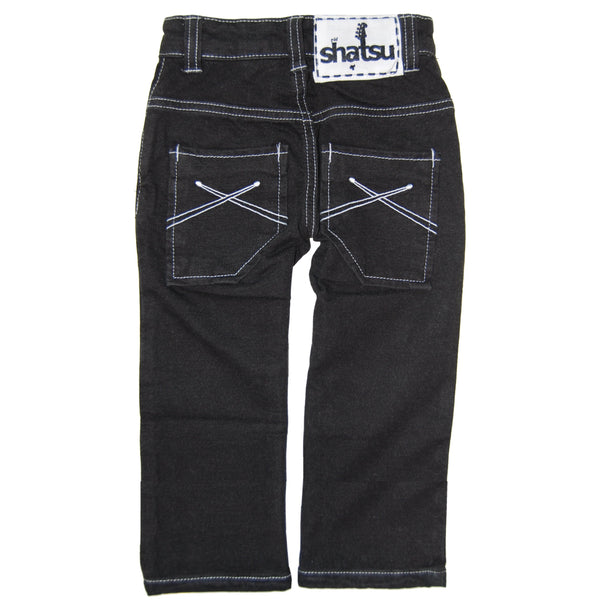 Black Washed Franco French Terry Jeans by: Mini Shatsu