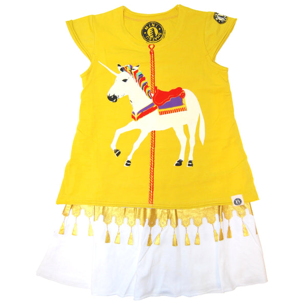 White Unicorn Carousel Baby Dress by: Mini Shatsu