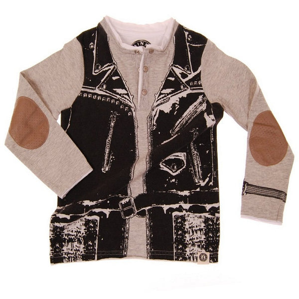 Leather On Tour Vest Baby Henley Shirt by: Mini Shatsu