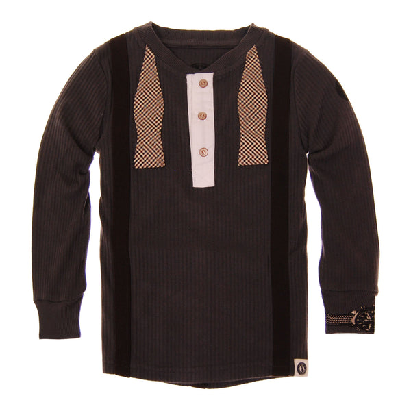Real Suspender Bow Tie Henley Shirt by: Mini Shatsu