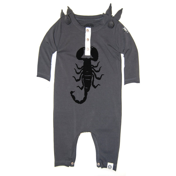 Spike Scorpion Henley Baby Romper by: Mini Shatsu