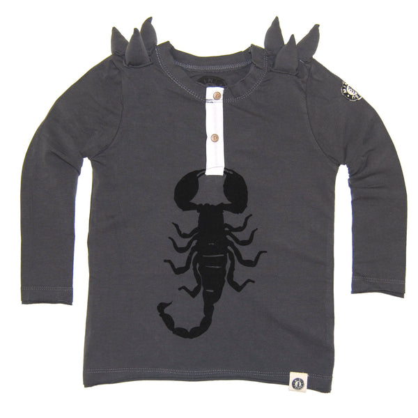 Spike Scorpion Henley Baby Shirt by: Mini Shatsu