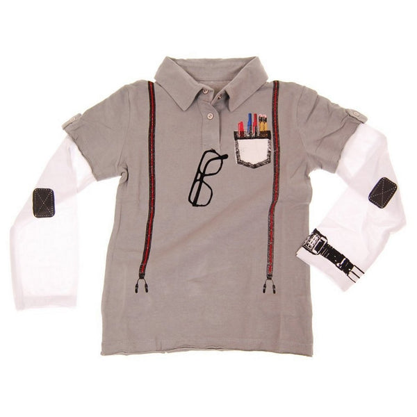 Boy Genius Grey Baby Long Sleeve Polo Shirt by: Mini Shatsu
