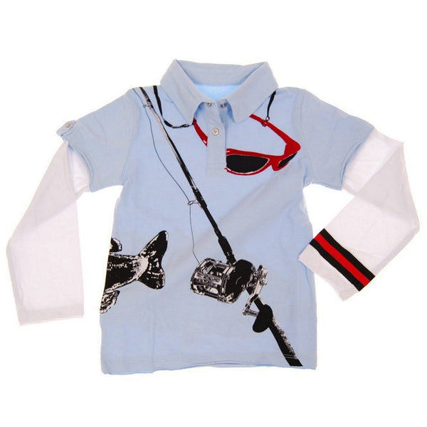 The Big Catch Long Sleeve Baby Polo Shirt by: Mini Shatsu