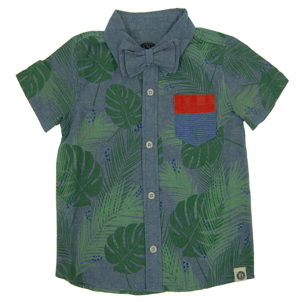 Tropical Forest Bow Tie Button Down Shirt by: Mini Shatsu