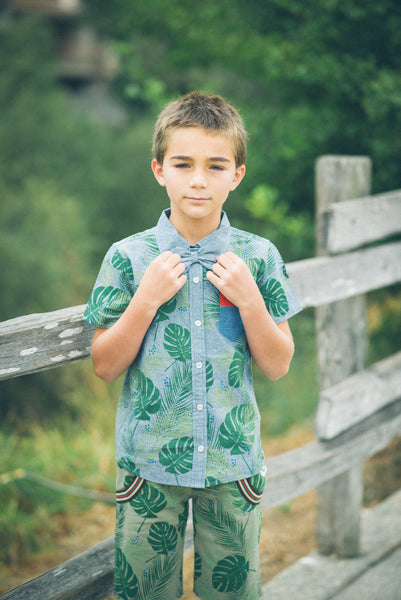 Tropical Forest Bow Tie Button Down Shirt by: Mini Shatsu