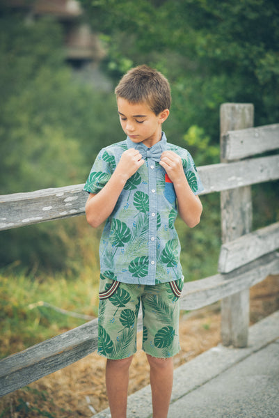 Tropical Forest Bow Tie Baby Button Down Shirt by: Mini Shatsu