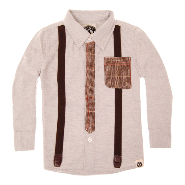 Tweed Tie and Suspenders Button Down Baby Shirt by: Mini Shatsu