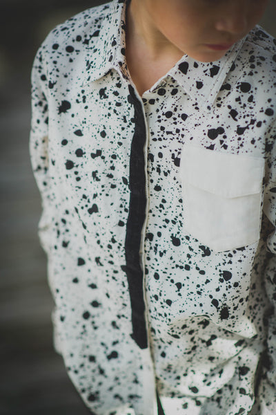 Black Tie Paint Splatter Button Down Shirt by: Mini Shatsu